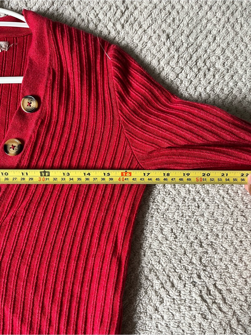 Anthropologie Pilcro Red Ribbed Asymmetric Button-Front V-neck Long Sleeve Top - Picture 10 of 11